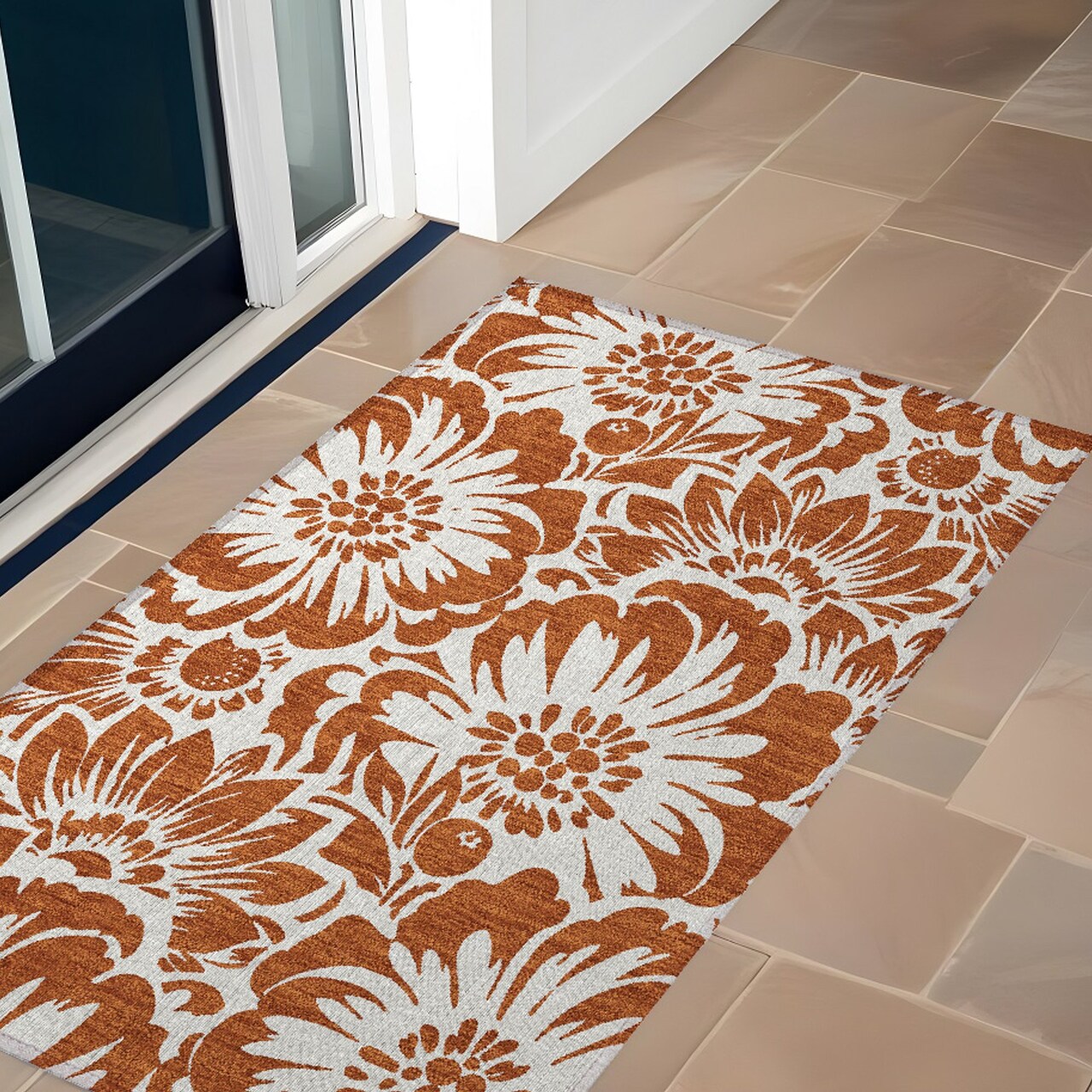 Edge Collections - 2' x 3' - Brown - Floral Washable Area Rug for Indoor and Outdoor Use - 1 Piece